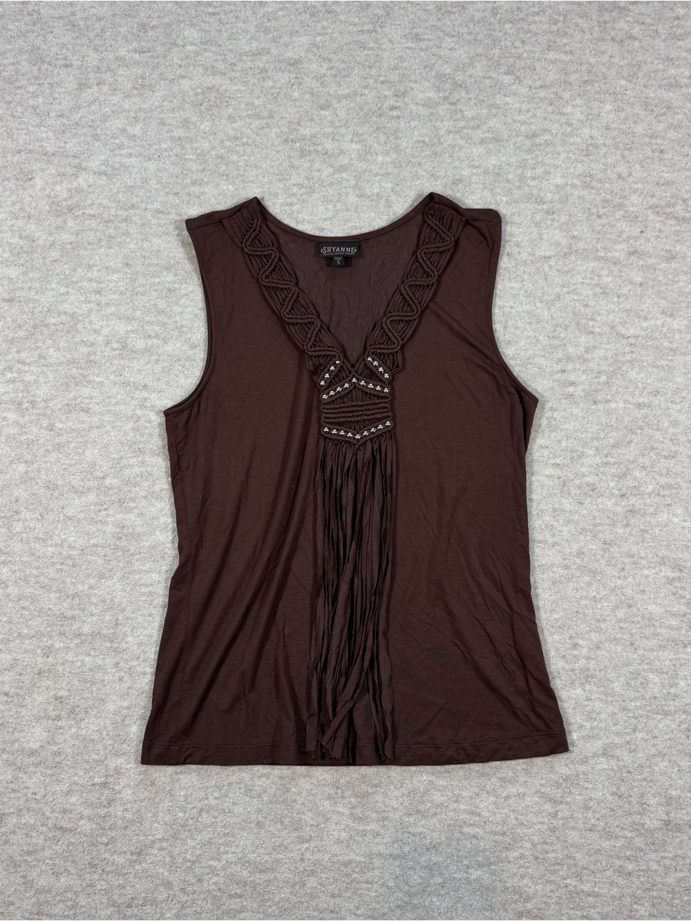 Shyanne Brown Fringe V-Neck Tank Top